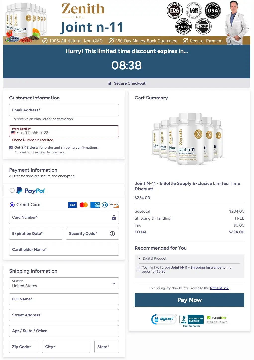 Joint N-11® Secure Online Order Page – Step-by-Step Checkout